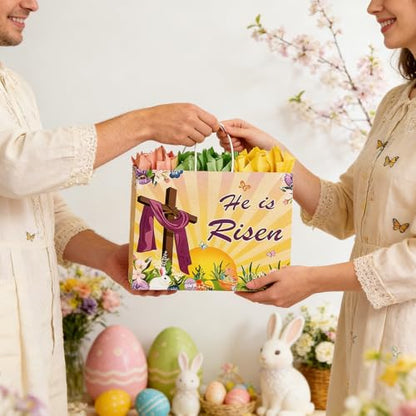 CMSSHUAI 12 Pcs Easter Religious Gift Bags with Tissue Paper, 13" Large Size He Is Risen Bags with Handles for Easter Gift Wrap Spring Egg Hunt - color: jesus 12