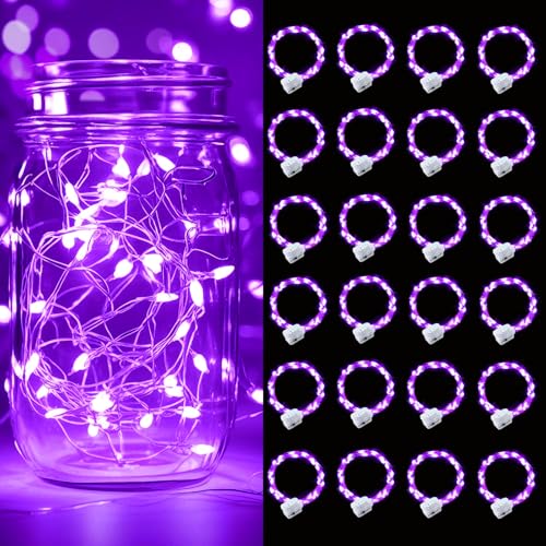 pozzolanas 24 Pack Purple Battery Operated String Lights - 7ft Waterproof Fairy Lights with 20 LEDs for Home, Mason Jar, Party, Wedding, Halloween, Christmas Decorations - color: Purple, size: 24 Pack