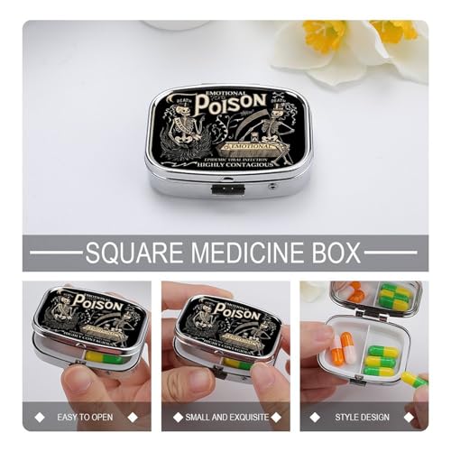 Metal 2 Compartment Pill Organizer Travel Friendly Portable Compact Pill Box Cute Pill Case to Hold Vitamins,Fish Oil,Supplements,Meds,Tablet for Purse,Pocket. (Black Background) - color: Black Background