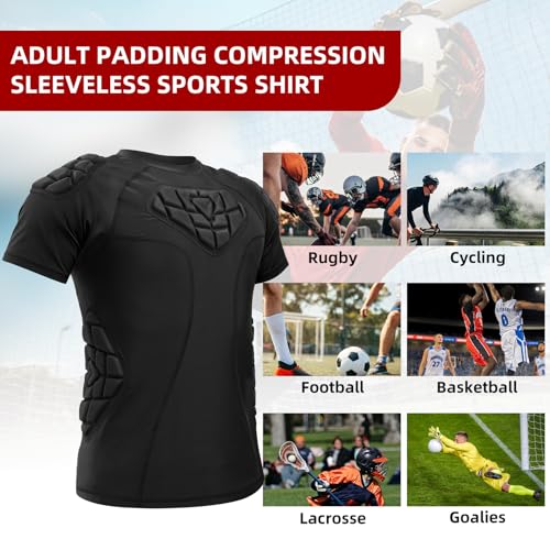 Zicac Men's Sports Shock Rash Guard Compression Padded Shirt Soccer Basketball Protective Gear Chest Rib Guards - color: Black, size: XX-Large