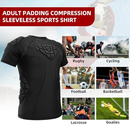 Zicac Men's Sports Shock Rash Guard Compression Padded Shirt Soccer Basketball Protective Gear Chest Rib Guards - color: Black, size: XX-Large