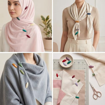 48Pcs Hijab Pins for Women, Plastic Oval Scarf Safety Pins,Colorful Hollow Muslim Headscarf Pins,Locking Brooch Clips for Scarves Clothing Accessories