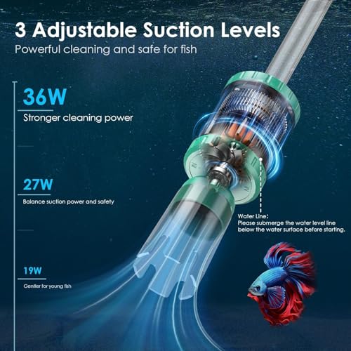 AKKEE Aquarium Vacuum Gravel Cleaner, 36W Electric Fish Tank Cleaner Vacuum, 8 in 1 Multifunctional Aquarium Cleaner for Automatic Water Change, Wash Sand, Water Circulation and Timed Off - color: Green