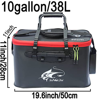 Grneric Fishing Bucket, 6Gallon/8Gallon/10Gallon Foldable Fish Bucket,Live Fish Container Multi-Functional Live Fish Bait Bucket,Outdoor Camping EVA Fishing Bag and Fish Protection Bucket - color: 38l/10gallon(black)