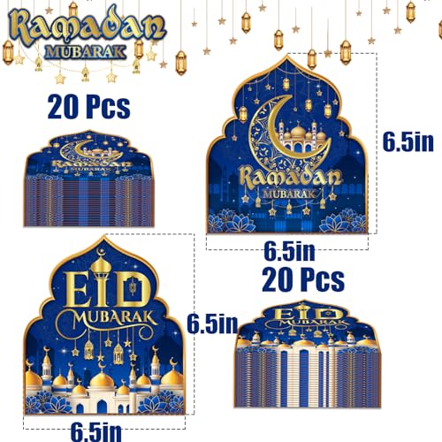 40 Pack Ramadan Eid Mubarak Party Supplies Disposable Eid Mubarak Napkins 2 in 1 Ramadan Eid Mubarak Napkins Eid Mubarak Decorations Ramadan for Eid Party Supplies (6.5X6.5 in) (Blue)