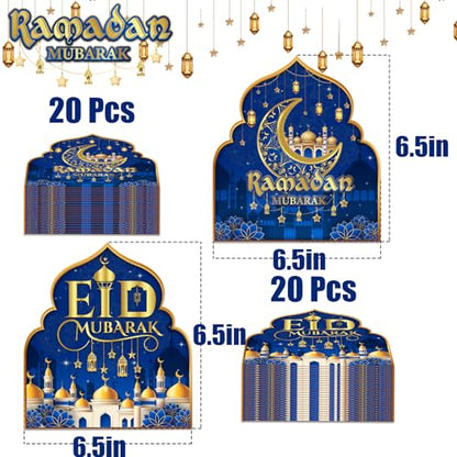 40 Pack Ramadan Eid Mubarak Party Supplies Disposable Eid Mubarak Napkins 2 in 1 Ramadan Eid Mubarak Napkins Eid Mubarak Decorations Ramadan for Eid Party Supplies (6.5X6.5 in) (Blue)