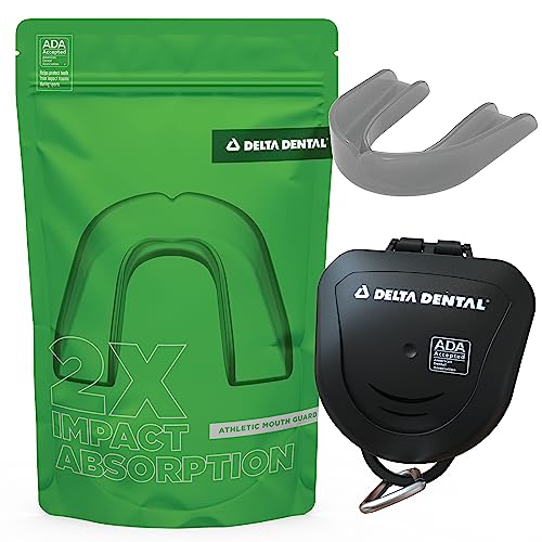 Delta Dental Mouth Guard, ADA Accepted, 1-Pack Plus Case, Youth Grey | 2X impact absorption vs standard mouthguards; works with braces; for contact sports - color: Grey, size: Youth