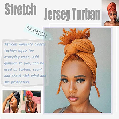 ZRQ 5 Pieces Stretch Jersey Turban Fashion Headband Soft Breathable Long Scarf Lightweight and Comfortable Tie Head Wraps for Black Women (Black, Army Green, Dark Pink, Dark Purple, Turmeric) - color: Black,army Green,dark Pink,dark Purple,turmeric