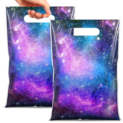 Ctosree 50 Pcs Galaxy Gift Bags Outer Space Plastic Goodie Party Favor Bags - style: Starry Sky
