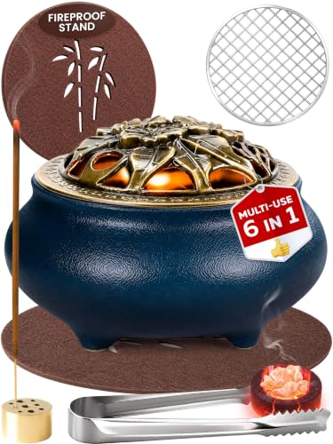 Frankincense Resin Incense Burner Set and Censer with Ash Catcher – Incense Holder for Charcoal, Sticks & Cones | Heat-Resistant Metal Design for Home, Meditation, Yoga