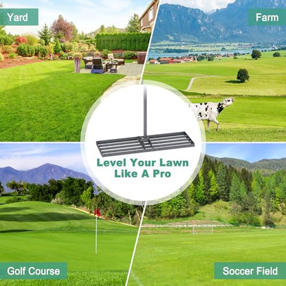 Lawn Leveling Rake 30"x10", Heavy Duty Rakes for Lawns with Anti-Rust Coating & Adjustable Handle, Effort-Saving Lawn Leveler for Yard Garden Farm Golf Course Lawn Care - size: 30"x10"