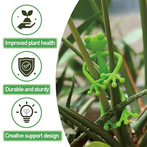 4 pcs Frog Plant Stand, Multipurpose Green Frog Plant Supports Steady Cartoon Plant Branches Tie Down, Frog Plant Holder for Potted Plants, Plant propagation buddy Cute Frog Flower Pot Hugger Plant Climbing Fixture Clips Perfect for Indoor Outdoor Garden