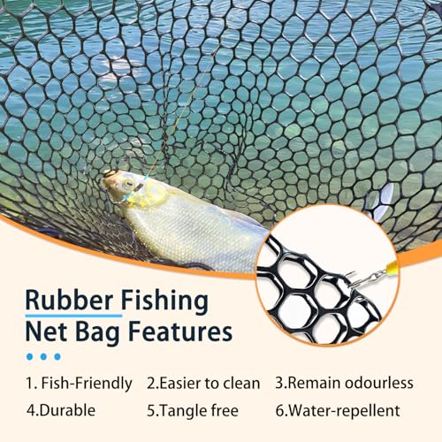 Telescoping Metal Lock Fishing Net Blue Aluminum Alloy Rubber Fish Net - Adjustable Length Lightweight Foldable Large Fishing Net with Handle Collapsible Extendable Fishing Accessories - color: Orange:3-section pole|length:63.7"