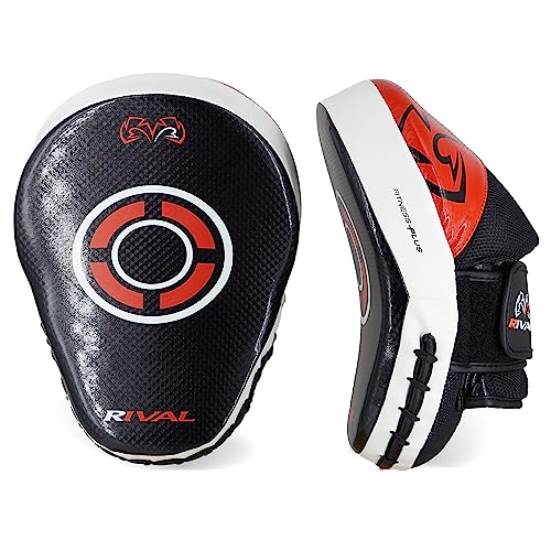 RIVAL Boxing RPM7 Fitness Plus Punch Mitts - Curved Striking Surface, Hook and Loop Wrist, Ergonomic Fit, and Padded Finger Protector - color: Red/Black