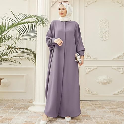 FYMNSI Abayas for Women Muslim Dress Modest Maxi Robe Abaya Kaftan Dresses Eid Prayer Clothes Arabian Islamic Dubai Outfit - color: Light Purple