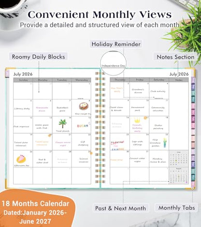 Academic Planner 2026-2027, 18 Months Weekly and Monthly Hardcover Planner, July 2026 - December 2027, 8.5" x 11" A4 Large Daily Calendar Planner Book with Tabs, Spiral College School Agenda Organizer for Student Teacher, Teal Marble - color: Teal Marble,