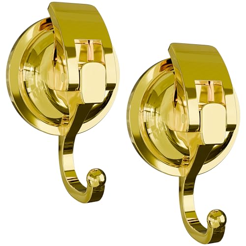 Heavy Duty Suction Cup Wreath Hanger,Gold, 2 Pack | No damage no hole wreath holder for smooth glass door and storm door, removable hooks for bathroom kitchen decor - color: Gold