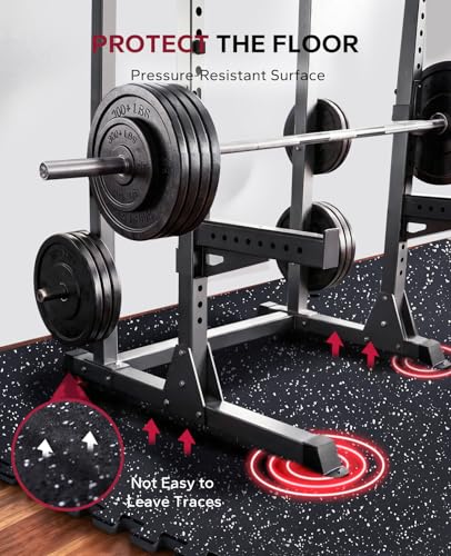 HAPBEAR 0.56'' Thick 12 Pcs 48 Sq Ft Exercise Equipment Mats - High-Density Rubber Top EVA Foam Interlocking Mats, 24x24in Tiles, Heavy-Duty Treadmill Mat for Hardwood Floors, Home Gym Mat - color: 12 Tiles（48 Sq Ft）- Black