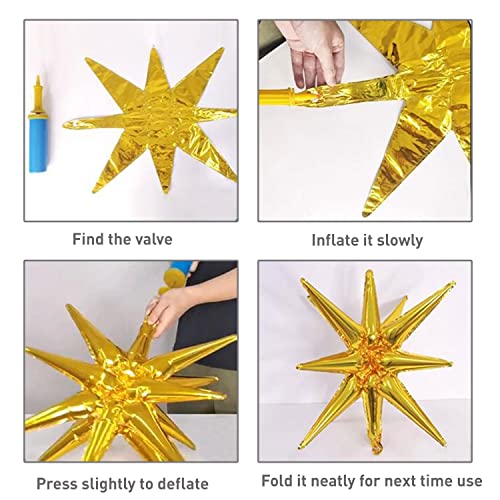 6 Pcs Gold Star Foil Balloons One-Piece 14-Pointed Star Balloon 4D Starburst Cone Mylar Balloon 22inch Christmas Birthday Wedding Wedding Anniversary Party Supplies(Gold) - color: 22 Inches Gold