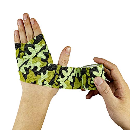 FRESINIDER 9 Rolls Self Adhesive Wrap Athletic Tape Gauze, Breathable Elastic Cohesive Bandage for Sports Injury & Pet (7 Pcs 2" x 5 Yards + 2 Pcs 1" X 5 Yards) (Land Camo) - color: Land Camo