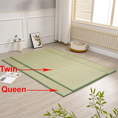 Natural Igusa Rush Grass Floor Tatami Mat,Queen 80" x 60" x 0.5" | Japanese Portable Folding Firm Traditional Bed Mattress, Foldable Pad Futon,for Sleeping,Sitting,Yoga,Relaxing,Zen - size: Queen