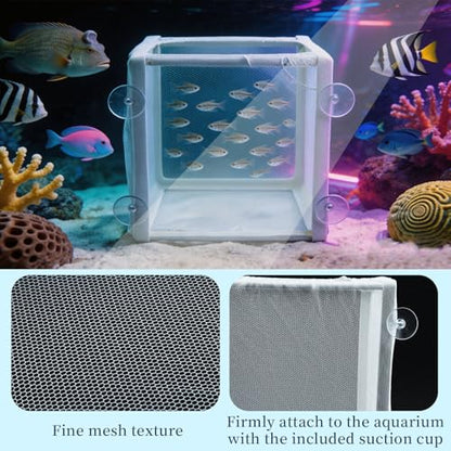 MY MIRONEY 6.3" x 5.63" x 6.22" Fish Incubator Mesh Box Pack of 2 | Aquarium Fish Breeder Box White Nylon Mesh Juvenile Fish Separation Net Fish Fry Hatchery with Suction Cups - style: 6.3" x 5.63" x 6.22"; White; without Divider