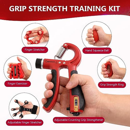 13 PCS Grip Strength Trainer Kit, Hand Gripper Strengthener, Forearm Strengthener, Finger Strengthener, Finger Exerciser, Stress Relief Ball - color: Red
