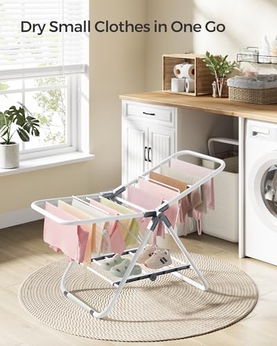 SONGMICS Small Clothes Drying Rack, Foldable 2-Level Laundry Drying Rack, Space-Saving, for Small Clothes, Towels, Bathroom, Balcony, 17.3 x 39.8 x 19.7 Inches, Cloud White ULLR504W01