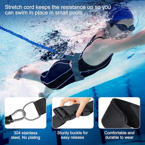 Swimming Training Belt 8-25FT Adjustable Swimming Resistance Belt, Stationary Harness for Any Pool Without Counter Current System - color: Blue