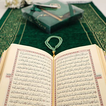 IEF Personalized Prayer Rug Quran Prayer Beads Islamic Gift Set, Ramadan Eid Wedding Birthday Mother's Day Father's Day Anniversary Day Gifts - color: Green