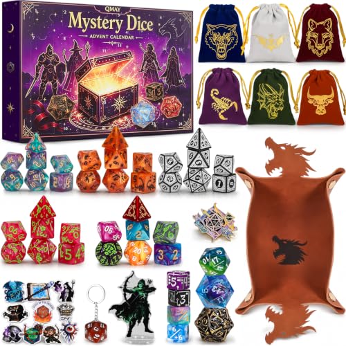 QMAY Mystery Dice - Dice Advent Calendar for D& D, Dice Goblin, RPG Players - style: 24 Grids PRG Mystery Gift Box