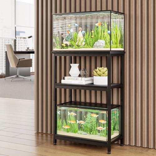 APPOLYN 5-10 Gallon Fish Tank Stand, Metal Aquarium Stand with Storage, 3-Tier Shelf Tank Stand, 10 Gallon Fish Tank Stand with 20.5" L x 11.4" W Tabletop, Black