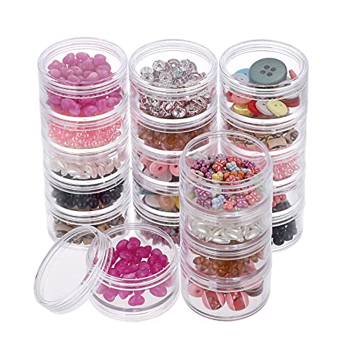 Hipiwe 4 Set 5-Layer Jewelry Bead Containers Small Clear Plastic Sample Jar | 30ml Empty Jars with Screw Lid, Makeup Sample Box for Travel, Beads Organizer for Sewing Pills Art Craft Accessories - size: 4Packs 1.9"D x 4.8"H