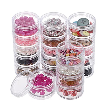 Hipiwe 4 Set 5-Layer Jewelry Bead Containers Small Clear Plastic Sample Jar | 30ml Empty Jars with Screw Lid, Makeup Sample Box for Travel, Beads Organizer for Sewing Pills Art Craft Accessories - size: 4Packs 1.9"D x 4.8"H