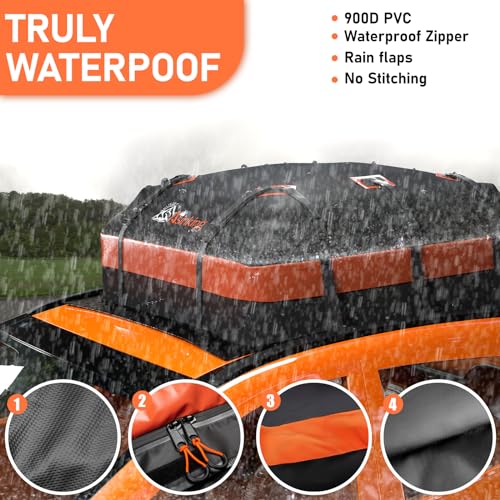 Car Roof Bag Rooftop top Cargo Carrier Bag 15 Cubic feet Waterproof for All Cars with/Without Rack, Includes Anti-Slip Mat, 10 Reinforced Straps, 6 Door Hooks, Luggage Lock - size: 15 Cubic Feet