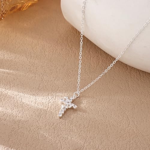 Robaice Upgraded Crown Cross Necklace for Women, 14K Gold Plated - color: C Flower Cross, Silver