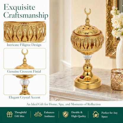 DECHOUS Bakhoor Burner: Arabian Style Electric Incense Burner Plug in Censer for Home Office Aroma, Middle Eastern Bukhoor Censer for Yoga Spa Relaxation, Us Plug