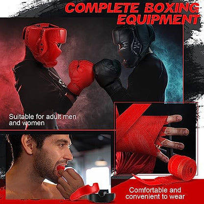 Kanayu 14 Pcs Boxing Gloves and Headgear Set for Beginners Youth 16 Ounce Boxing Gloves Headgear Helmet Hand Wraps Mouth Guards Equipment for Beginners Training Equipment Gifts - color: Black, Red