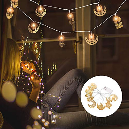 Uonlytech 1 Set Muslim Ramadan String Lights Muslim Eid Party Light Decors Eid Mubarak Decoration Fairy String Lights Battery Operated LED Ramadan Lamp for Festival Golden