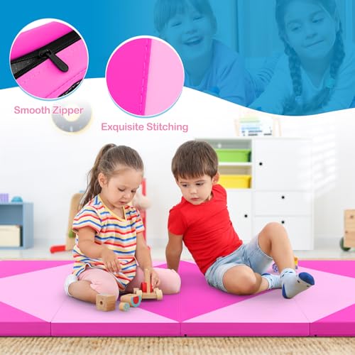 Giantex 4'x8' Gymnastics Mat, 2" Thick Folding Tumbling Mat with Carrying Handles, Foldable Gym Mat with Hook and Loop Fastener, Cheer Mats for Kids Adults Home Exercise Aerobics Fitness - color: Pink/Purple