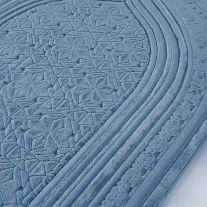 Modefa Luxury Velvet Prayer Rug with Prayer Beads | Soft Elegant Muslim Turkish Janamaz Sajada Carpet for Men and Women | Plain Solid Prayer Mat Ramadan Eid Gift - Najma (Najma Steel Blue) - color: Najma Steel Blue