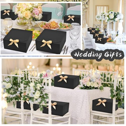 WLUSEAXI 12pack Gift Boxes with Lids,Black Gift Boxes Bulk with Gold Bow Ribbon,Bridesmaid Proposal Box for Presents Kraft Paper Boxes for Wedding,Christmas,Halloween,Baby Shower - color: Black