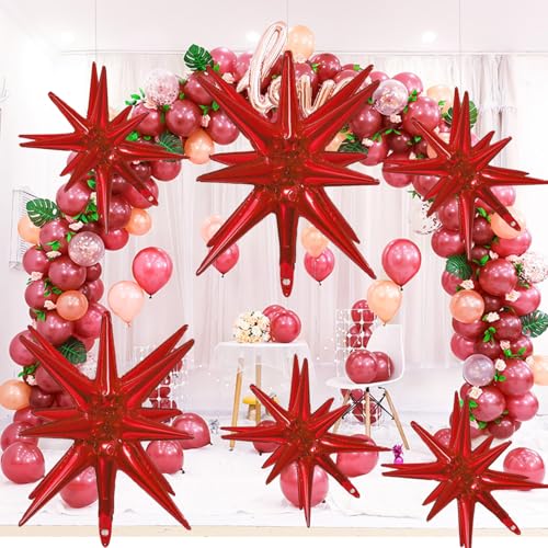 6 Pcs Red Star Foil Balloons One-Piece 14-Pointed Star Balloon 4D Starburst Cone Mylar Balloons 22inch Christmas Birthday Wedding Wedding Anniversary Party Supplies (22&27 Inches Red) - color: 22&27 Inches Red