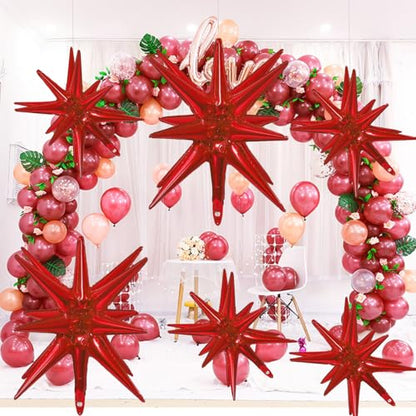 6 Pcs Red Star Foil Balloons One-Piece 14-Pointed Star Balloon 4D Starburst Cone Mylar Balloons 22inch Christmas Birthday Wedding Wedding Anniversary Party Supplies (22&27 Inches Red) - color: 22&27 Inches Red