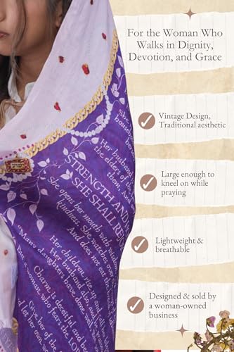 Proverbs 31 Prayer Scarf for Women | Soft Modal Wrap 27"x79" | Prayer Shawl with Bible Verses | Christian Gift for Her - color: Purple