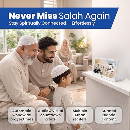 Masjidal 10" Smart WiFi Digital Azan Clock & Islamic Prayer Frame – Automatic Worldwide Prayer & Iqamah Times, Full Quran Player, Athan Alarm, Ramadan Clock, Touchscreen Muslim Home Display, White - color: White, size: 10 Inches