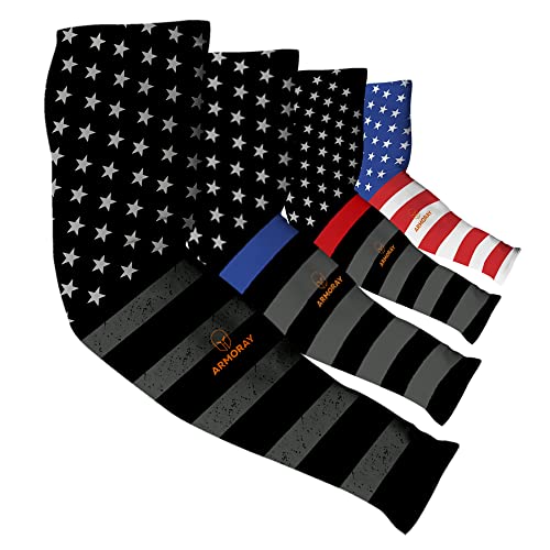 ARMORAY Arm Sleeves for Men UV Protection Cooling SPF 50 Sun Sleeves Sports - color: Usa Flag Pack (Bw+ Red Line + Blue Line + Color)