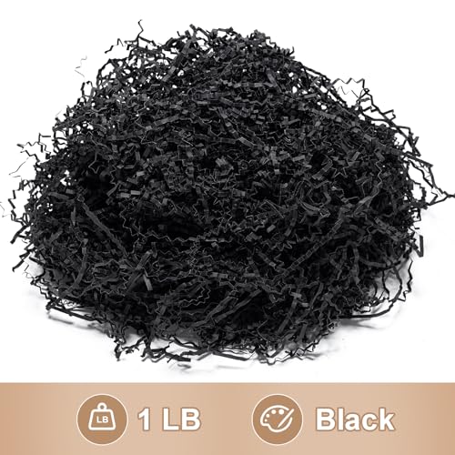 Wowxyz 1 LB Crinkle Cut Paper Shred Black Crinkle Shredded Paper for Gift Baskets - Gift Box Bag Filler - Confetti Stuffing for Birthday, Holiday Present Packaging Wrapping - color: Black