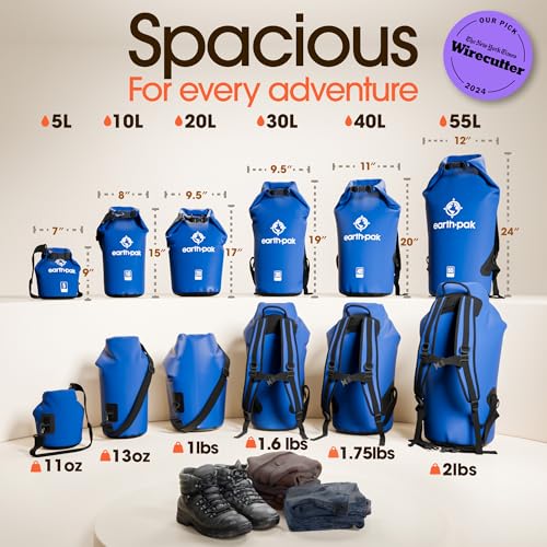 Earth Pak Waterproof Dry Bag - Roll Top Waterproof Backpack Sack Keeps Gear Dry for Kayak with Waterproof Phone Case - color: Blue, size: 10L