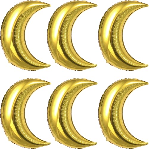 6 Pack Gold Moon Foil Balloons 36in Gold Mylar Balloons Valentines Day Decoration Birthday Wedding Party Decor Anniversary Birthday Games Party Decorations - color: 36" Gold Moon - 6 Pcs